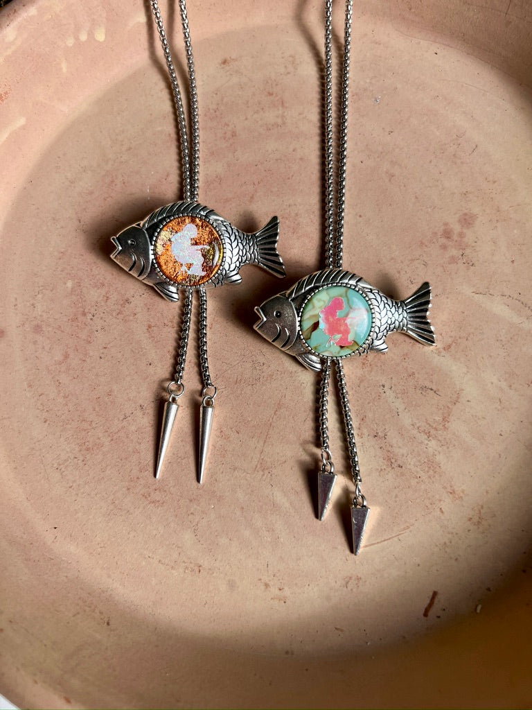 Silver Mikey Fish Lariat-style Bolo Necklace
