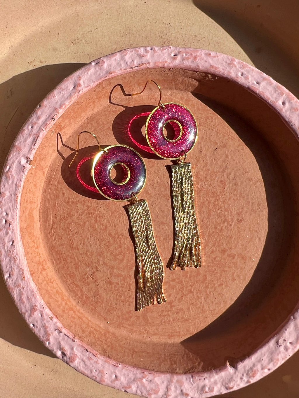Red Glitter Donut Tassel Earrings