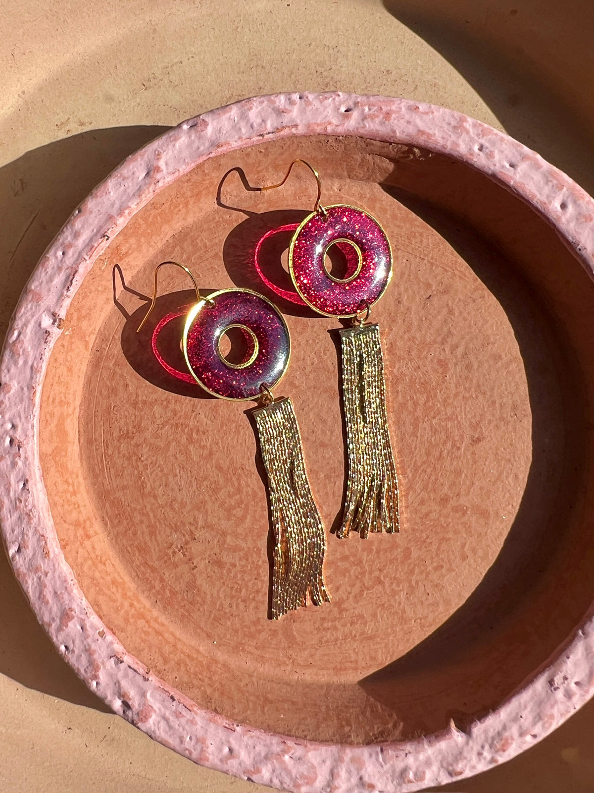 Red Glitter Donut Tassel Earrings
