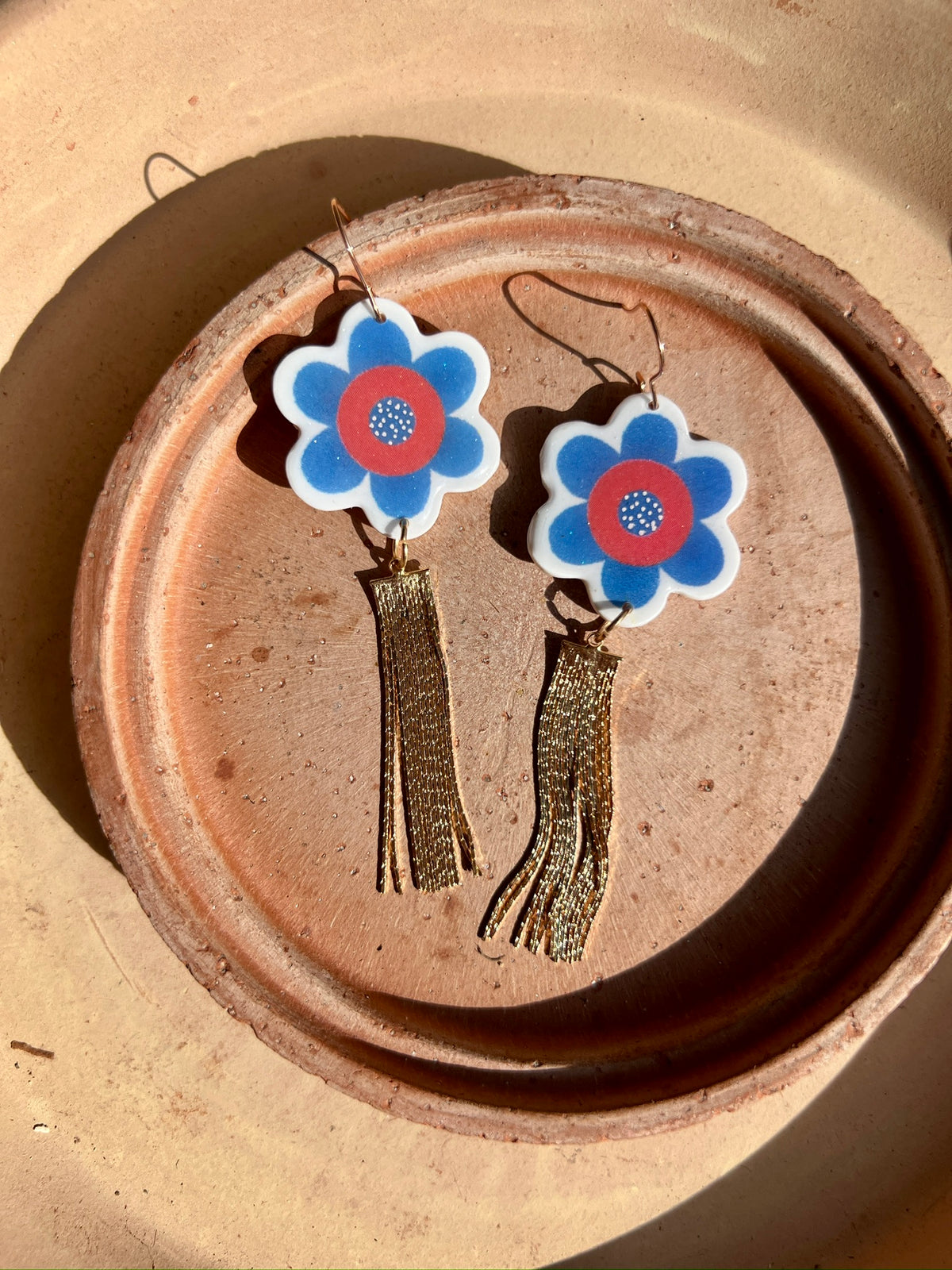 Daisy Donut Gold Tassel Earrings