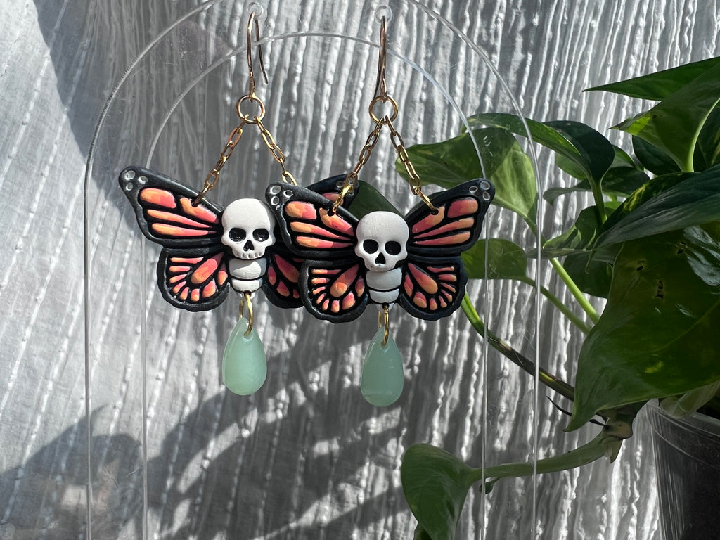 Death Moth Spooky Butterfly Skull Earrings