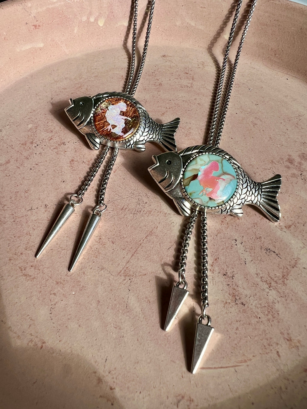 Silver Mikey Fish Lariat-style Bolo Necklace