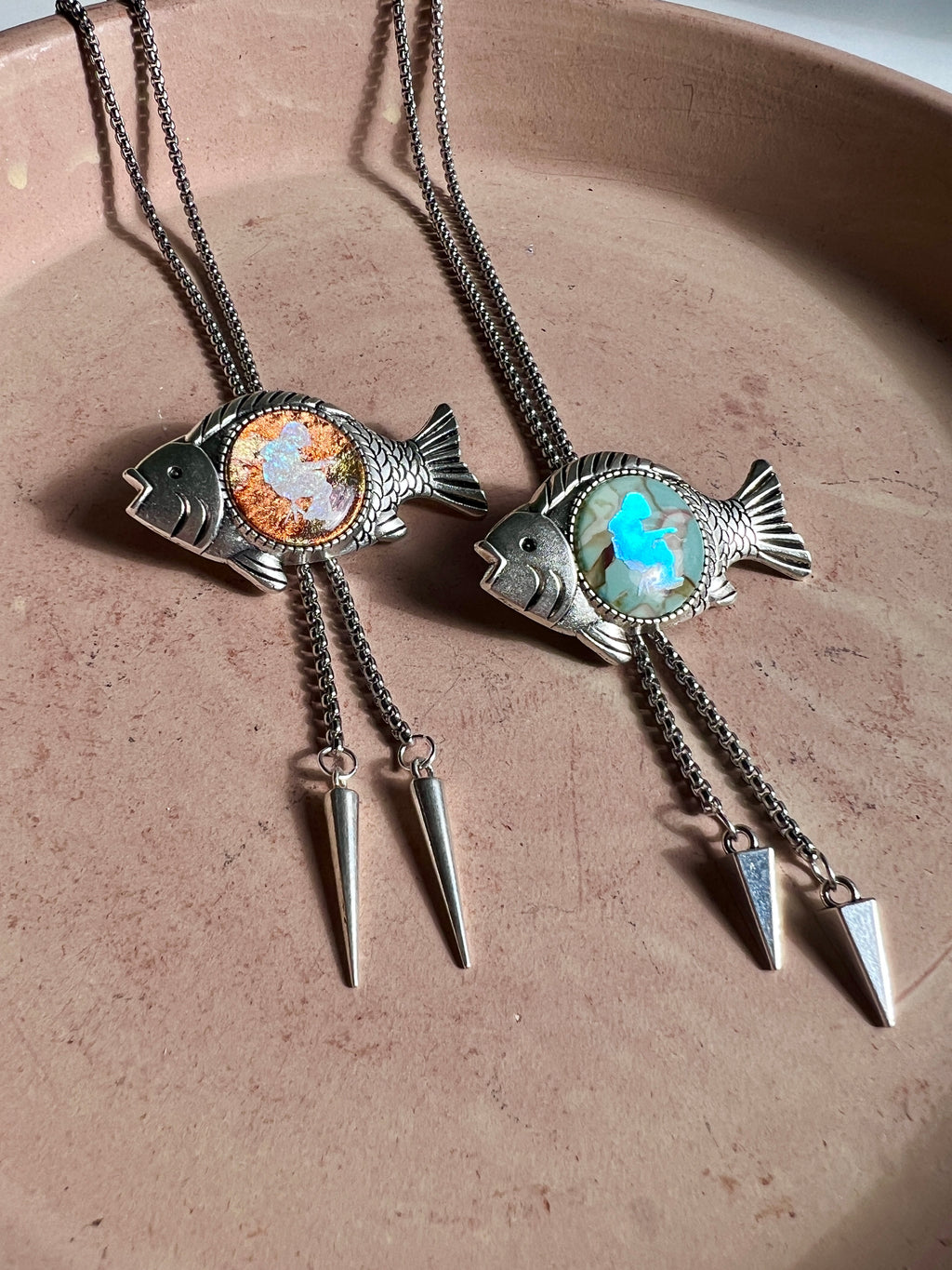 Silver Mikey Fish Lariat-style Bolo Necklace