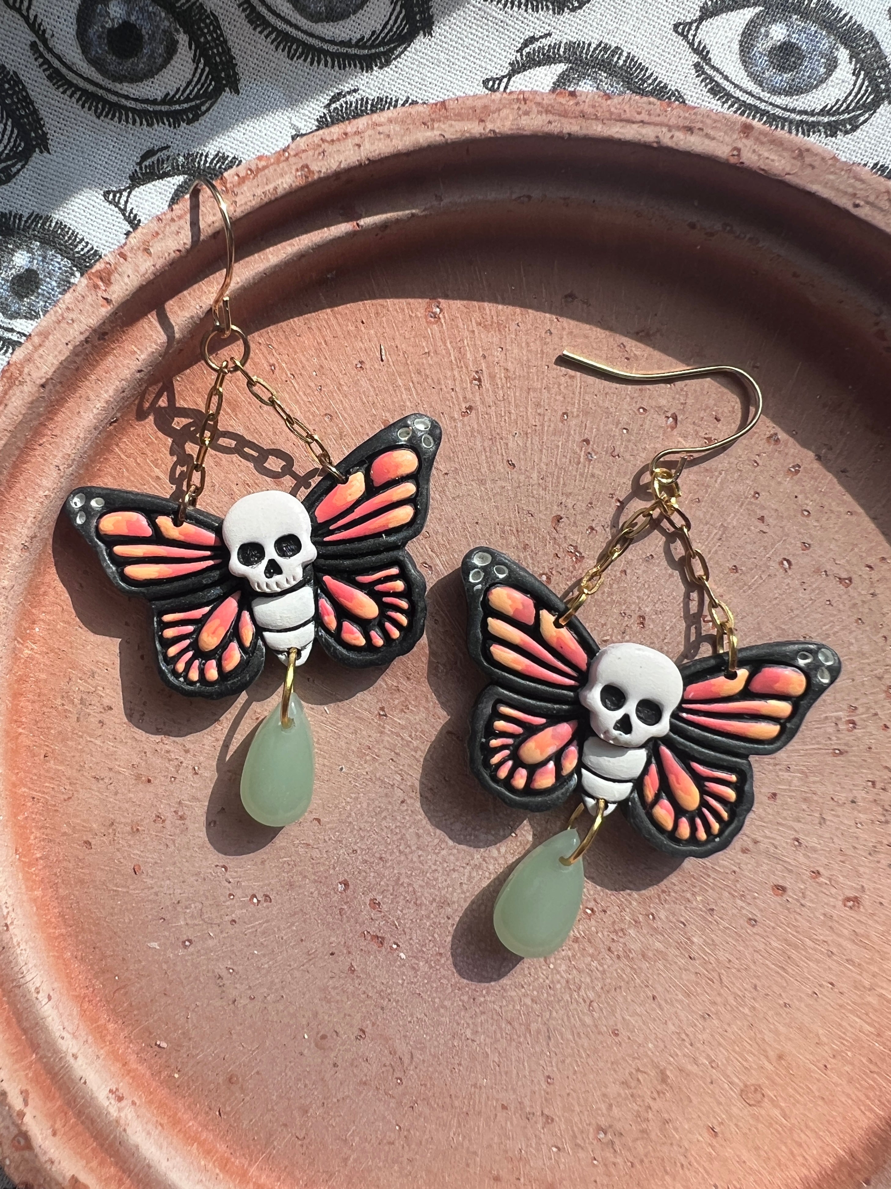 Death Moth Spooky Butterfly Skull Earrings