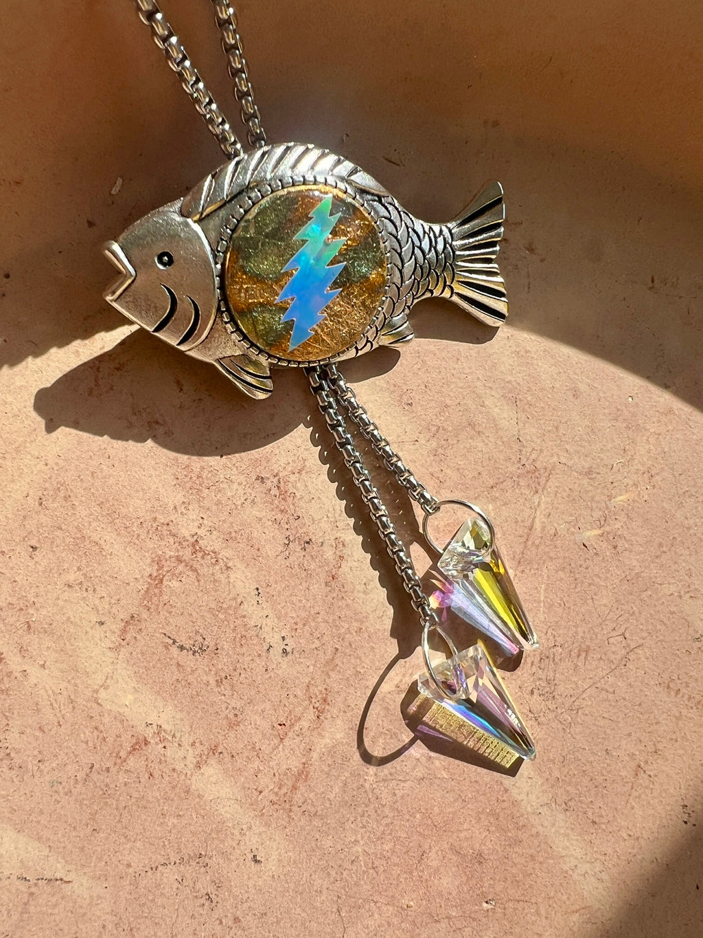 Silver Bolt Fish Lariat-style Bolo Necklace