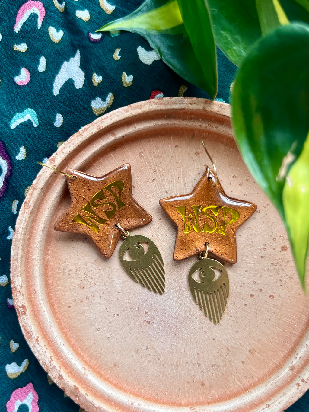 Copper and Gold WSP Stars with Evil Eye dangles