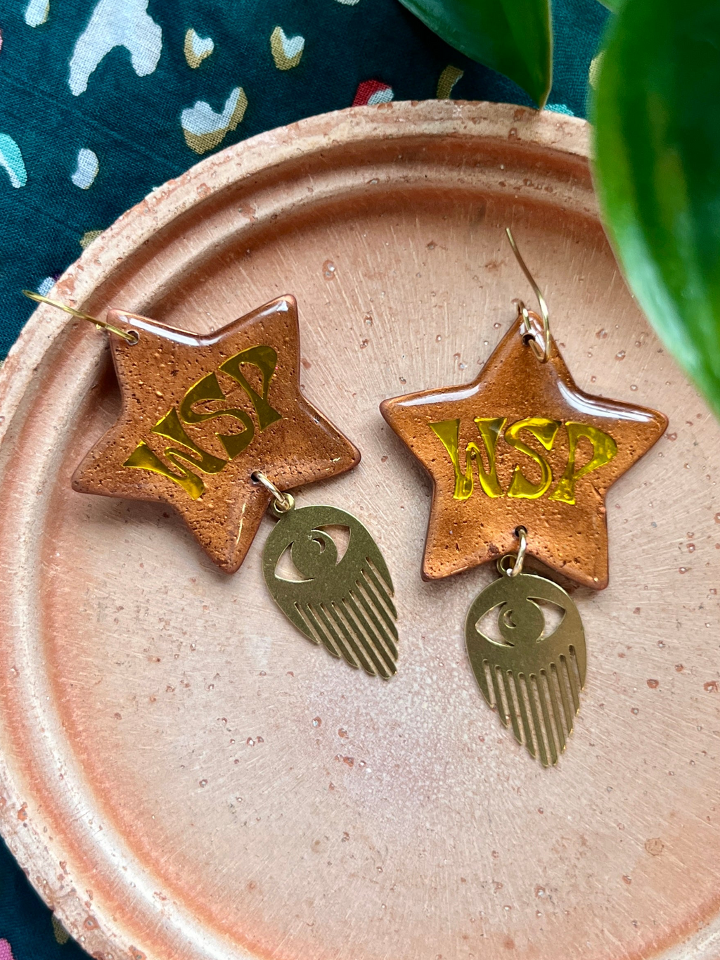 Copper and Gold WSP Stars with Evil Eye dangles
