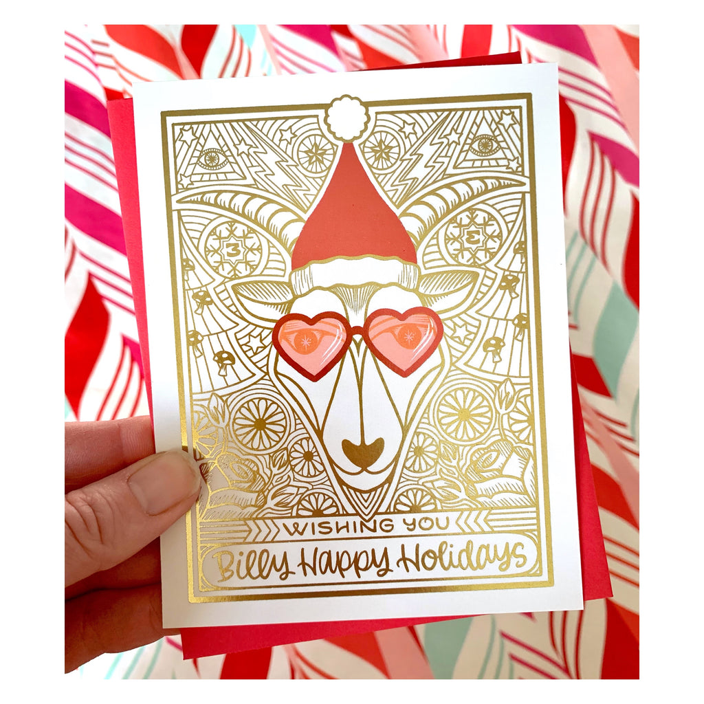 Billy Happy Holidays GOAT Billy Strings inspired Foil Christmas Card