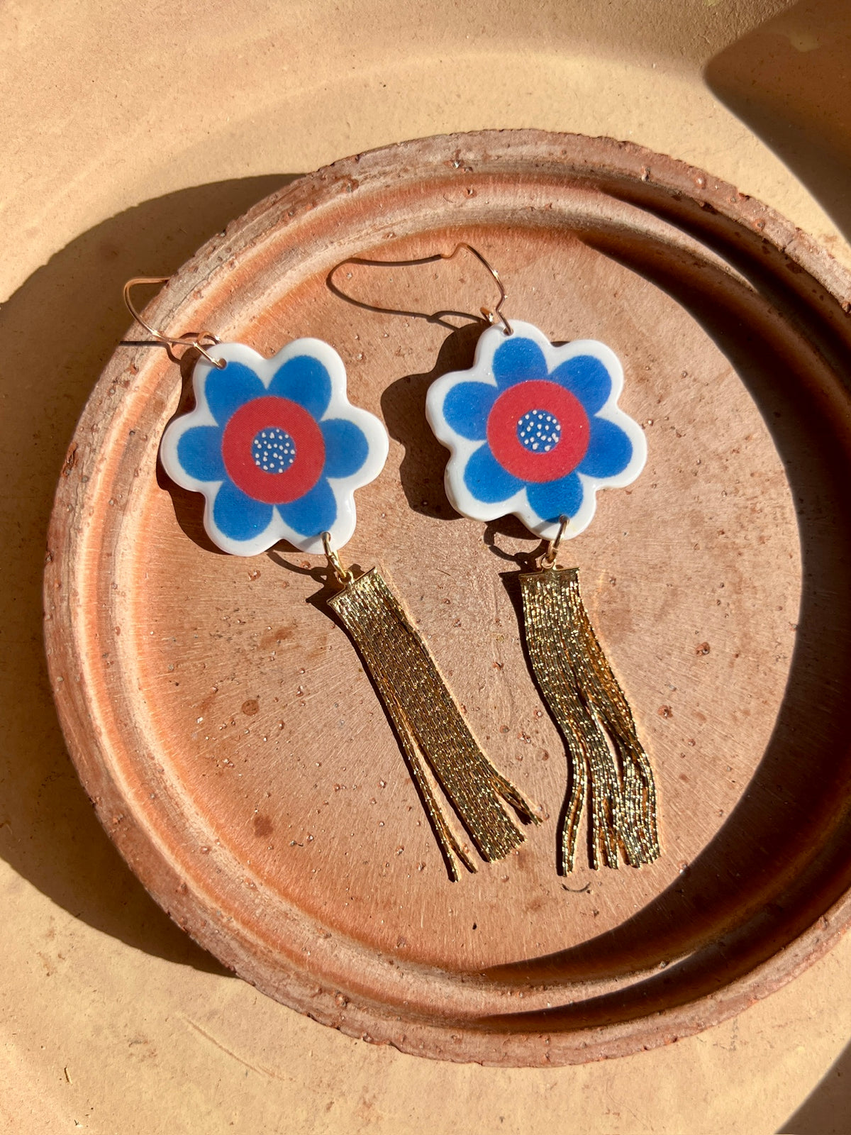 Daisy Donut Gold Tassel Earrings