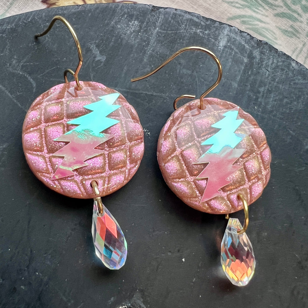Disco Dead Rose Gold Holographic Bolt Earrings