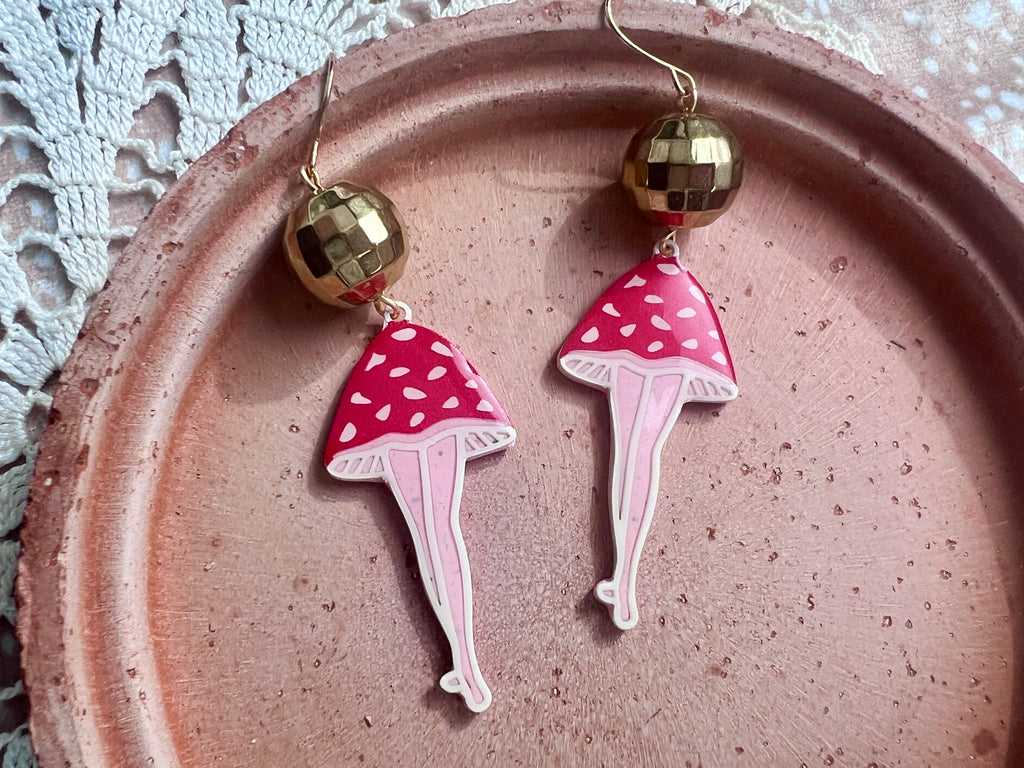Disco Dancing Mushroom Lady Earrings