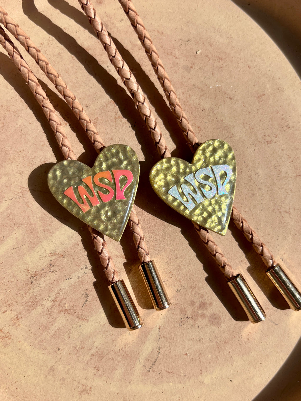 Hammered Gold WSP Heart Bolo Ties