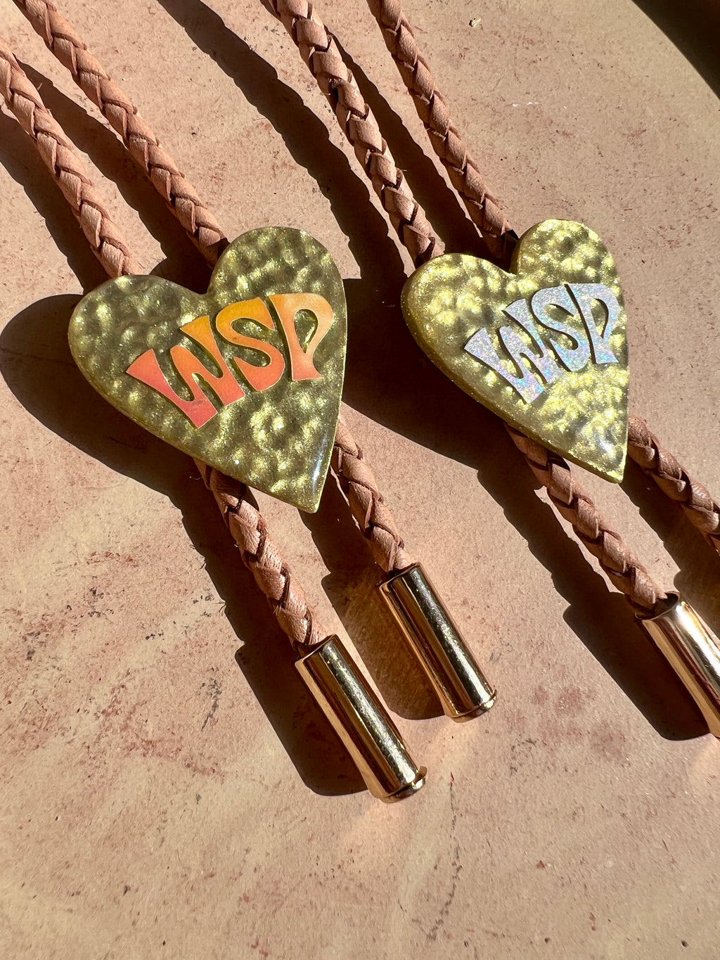 Hammered Gold WSP Heart Bolo Ties