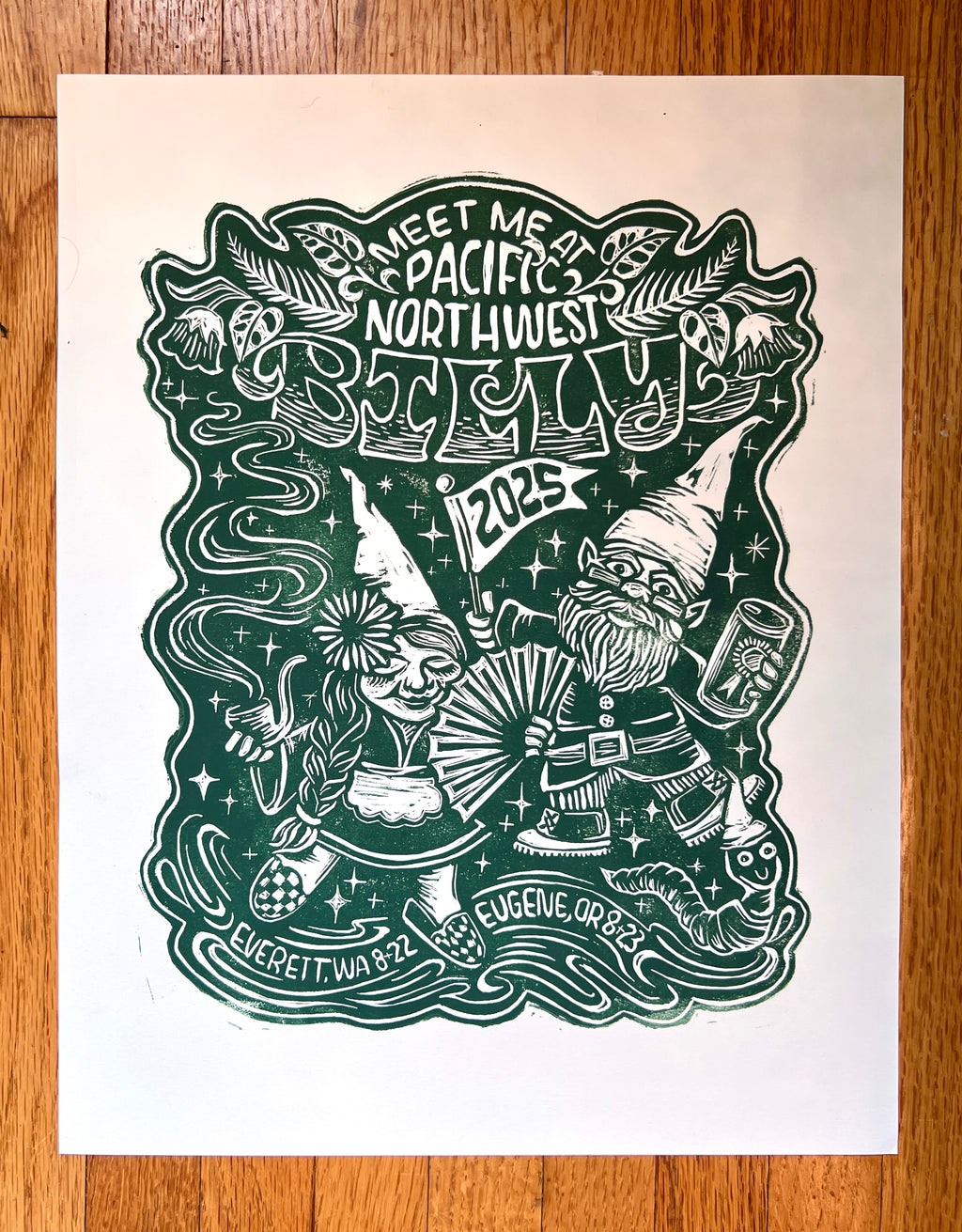 Billy Pacific Northwest Linocut Print - Everett and Eugene Summer 2025