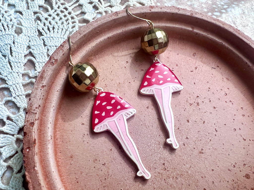 Disco Dancing Mushroom Lady Earrings