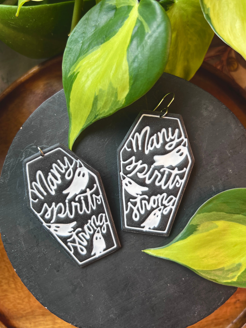 Many Spirits Strong Widespread Panic Party Ghost Coffin Earrings