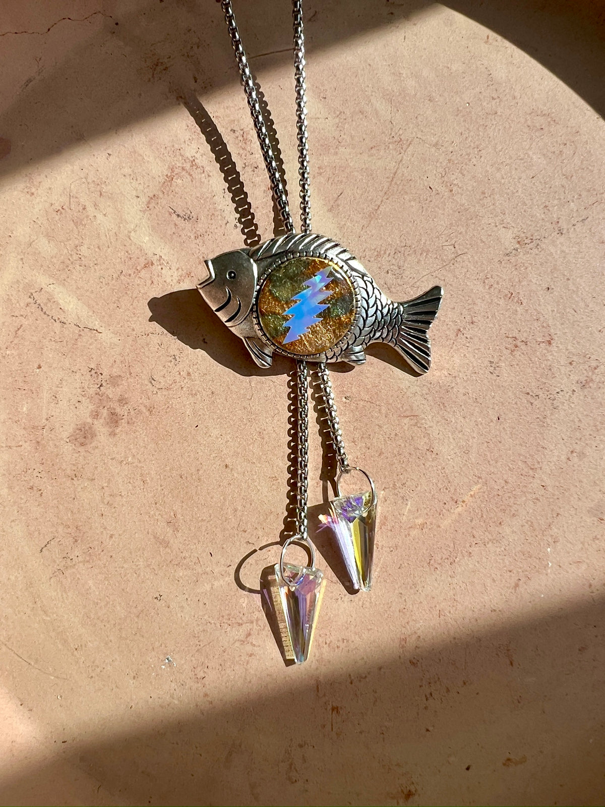 Silver Bolt Fish Lariat-style Bolo Necklace