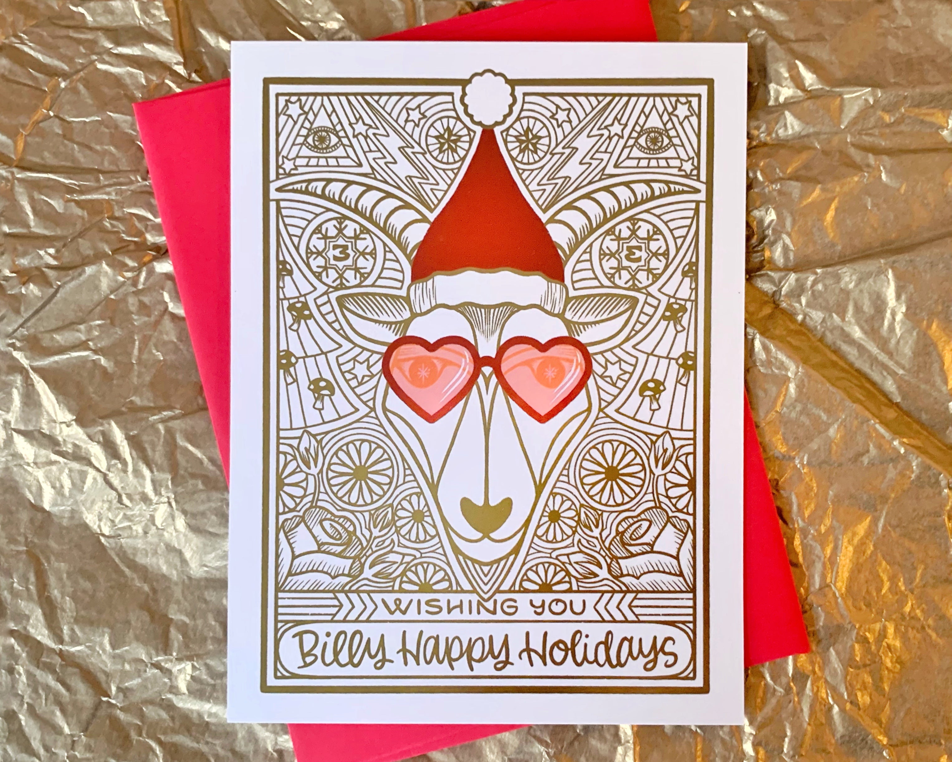 Billy Happy Holidays GOAT Billy Strings inspired Foil Christmas Card