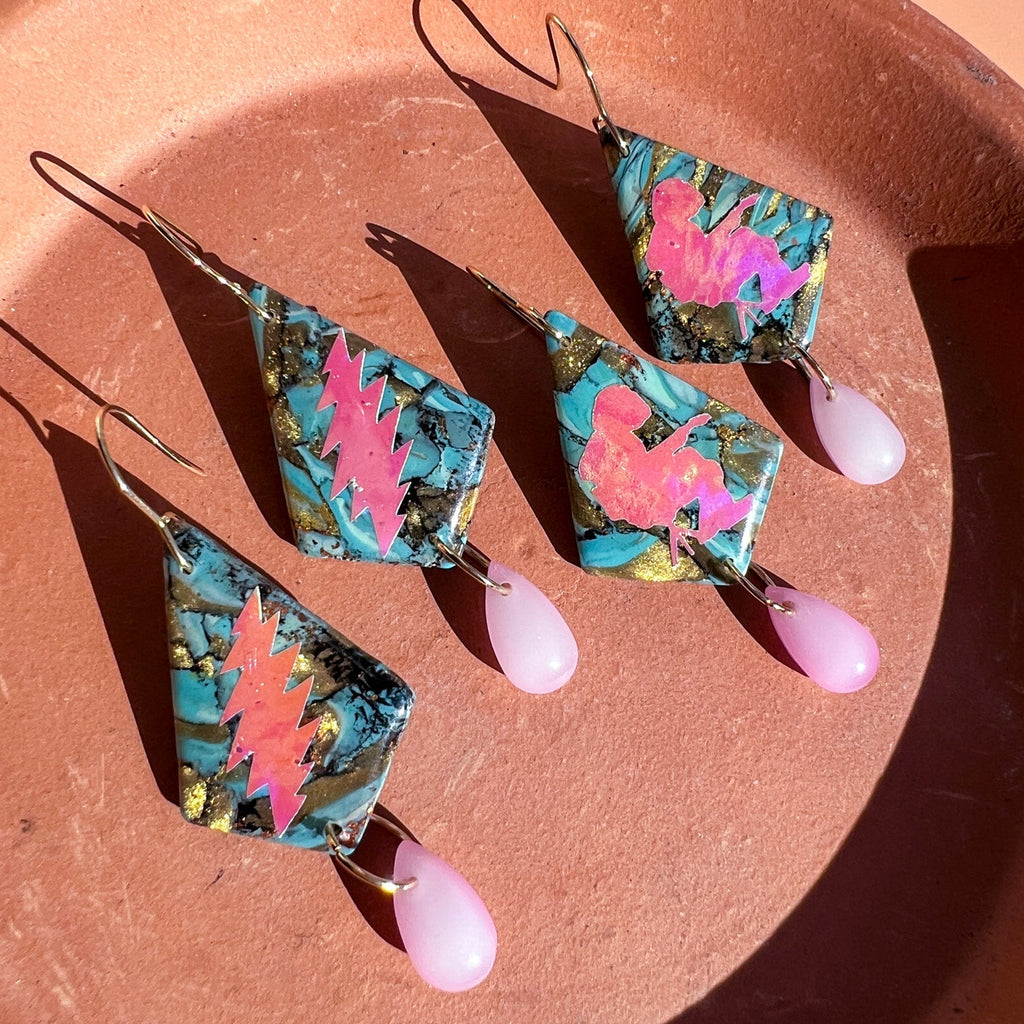 Holographic Mikey Faux Stone Kite Earrings