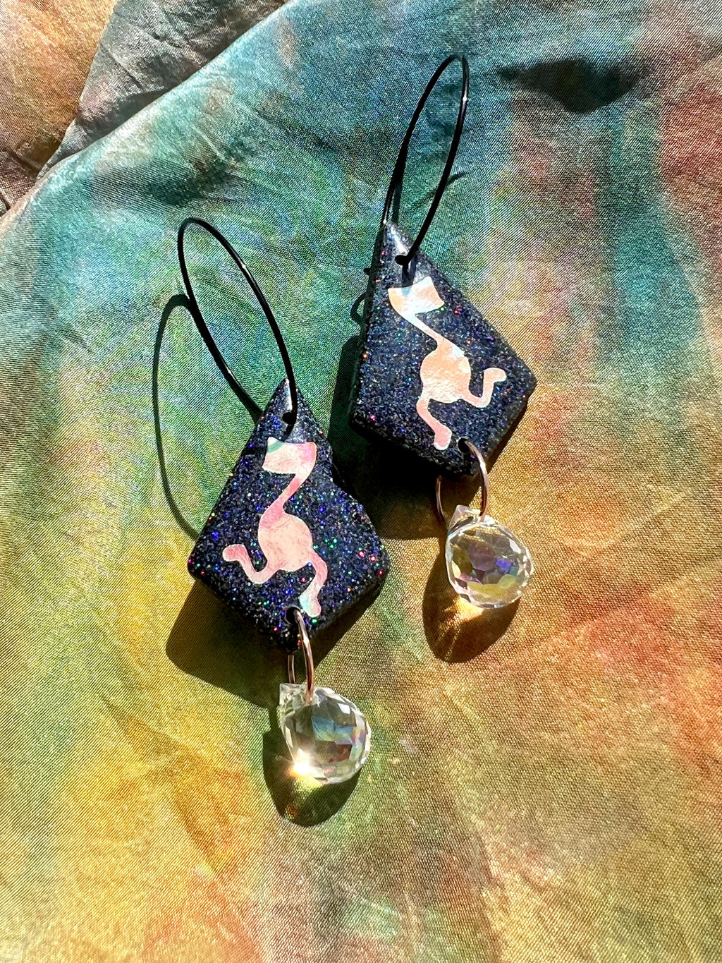 Black Holographic Glitter Running Note Dangles