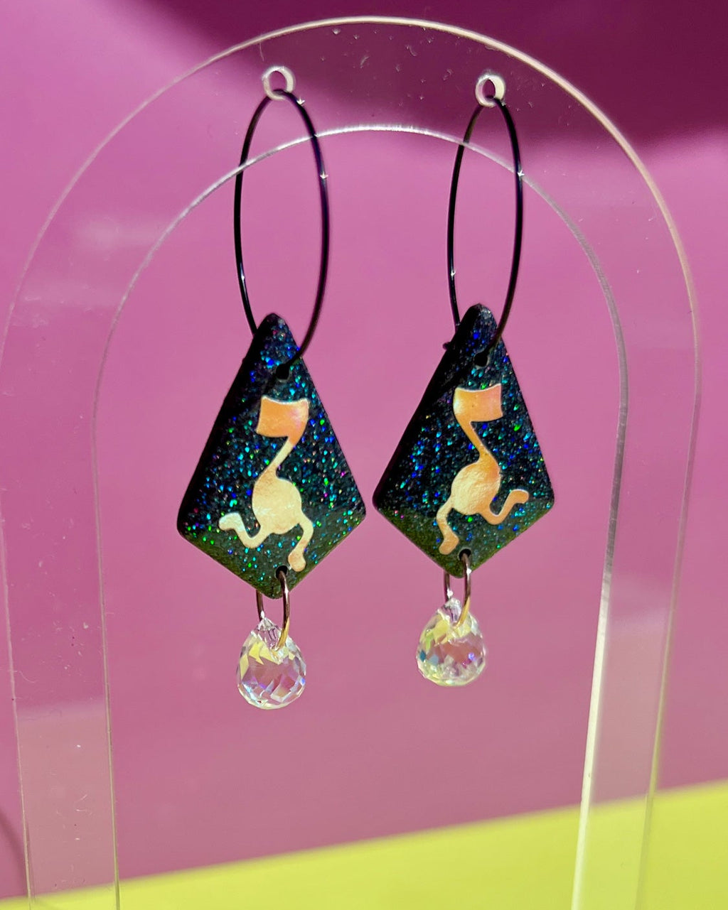 Black Holographic Glitter Running Note Dangles