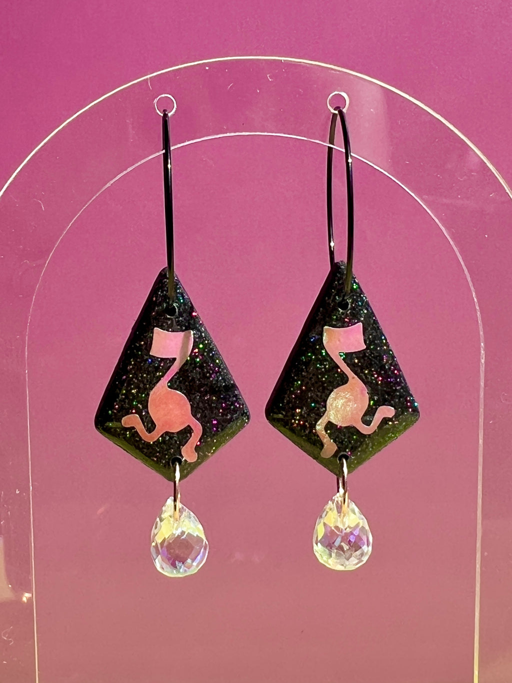 Black Holographic Glitter Running Note Dangles