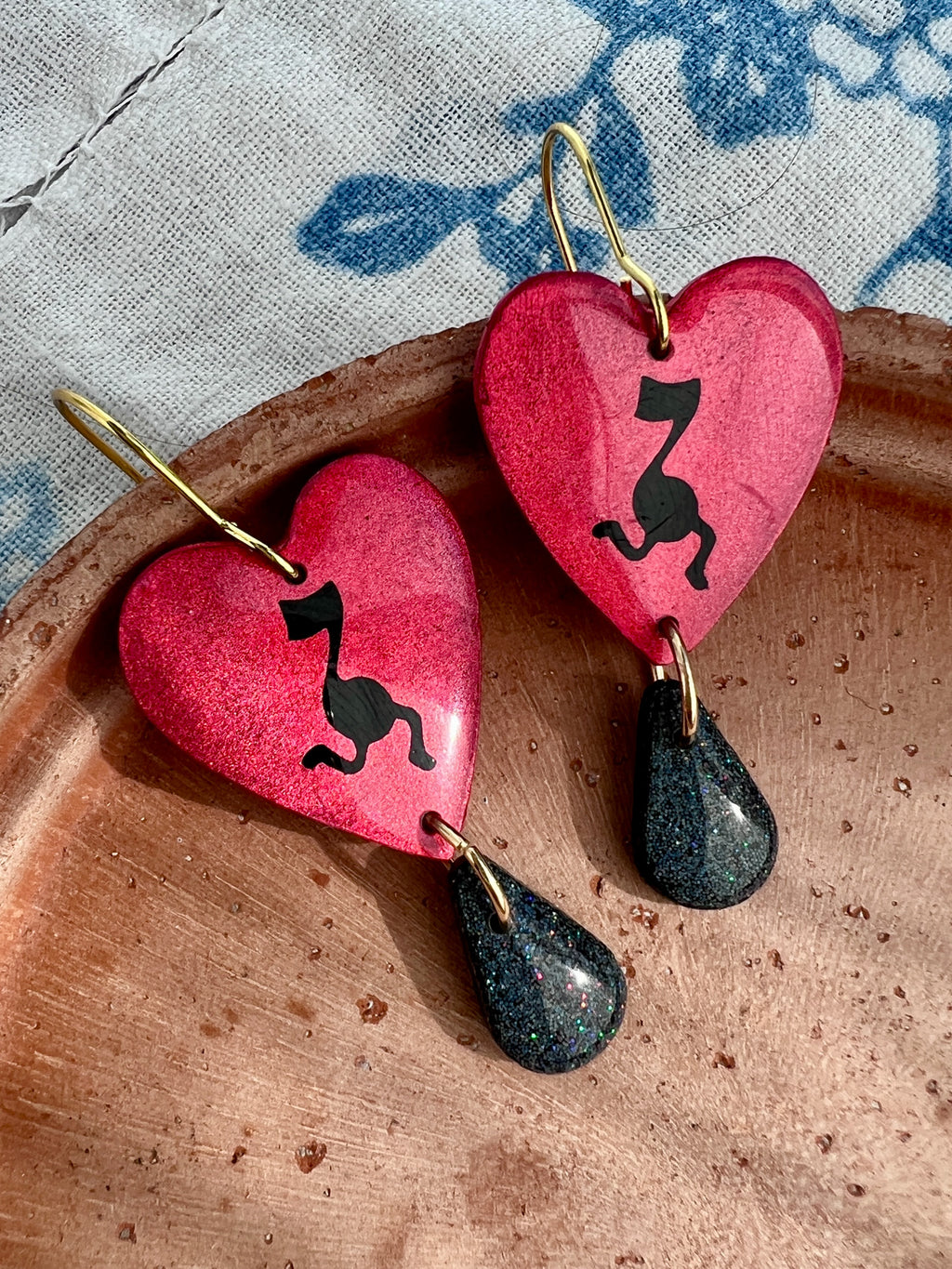 Red Heart Running Notes with Black Glitter Teardrops