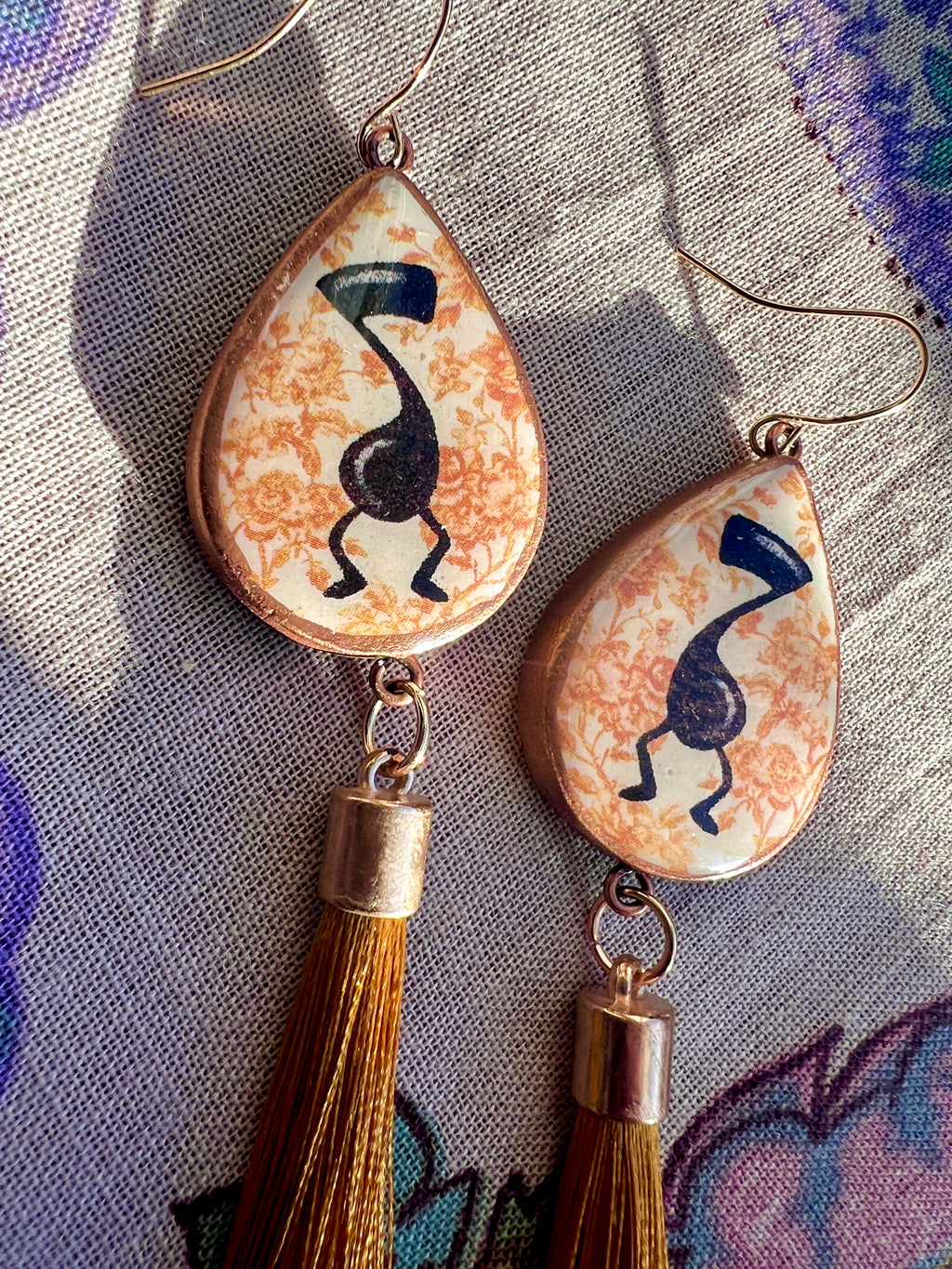 Gold Chinoiserie Boogie Note Drops Tassel Earrings