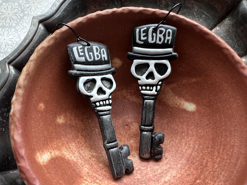 Papa Legba Open the Gate Skeleton Key Earrings