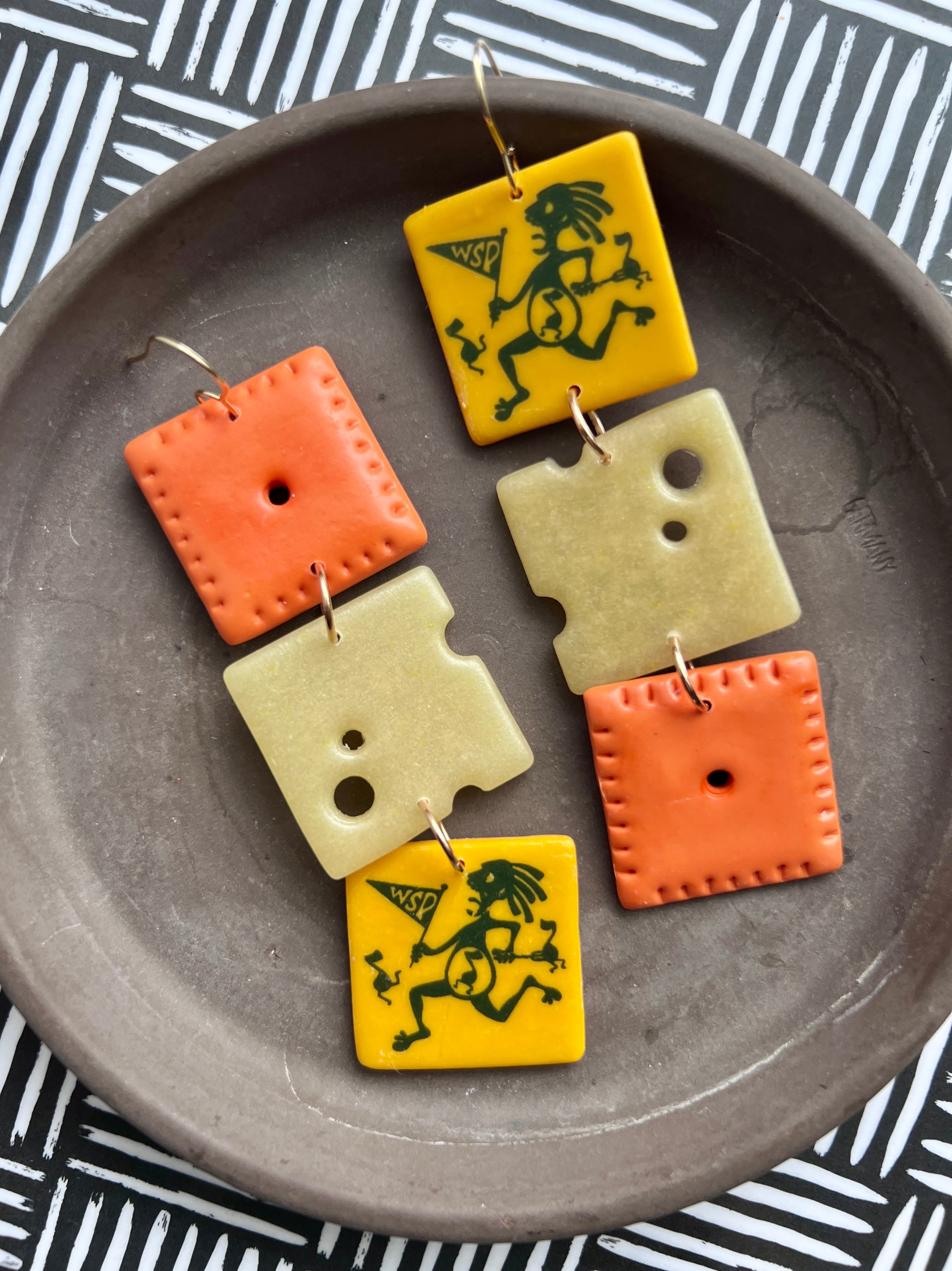 Panic Note Eater Cheesehead Earrings