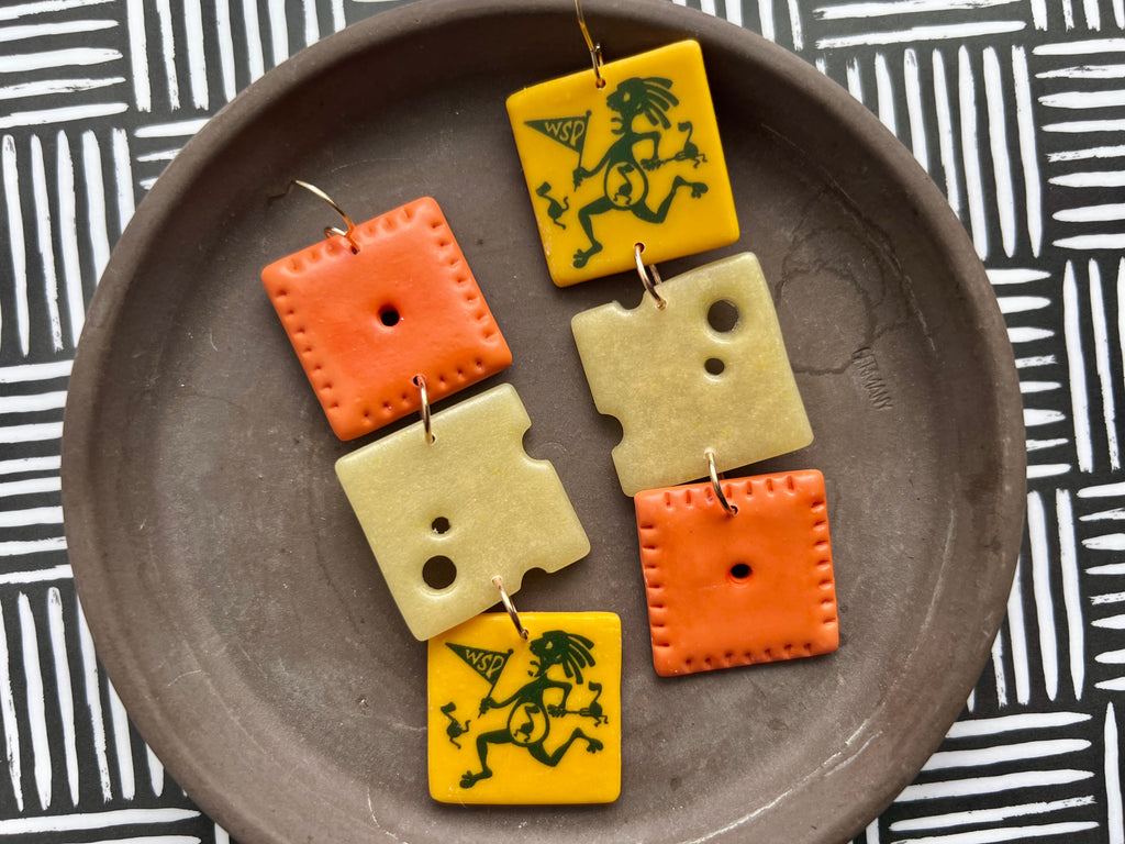 Panic Note Eater Cheesehead Earrings