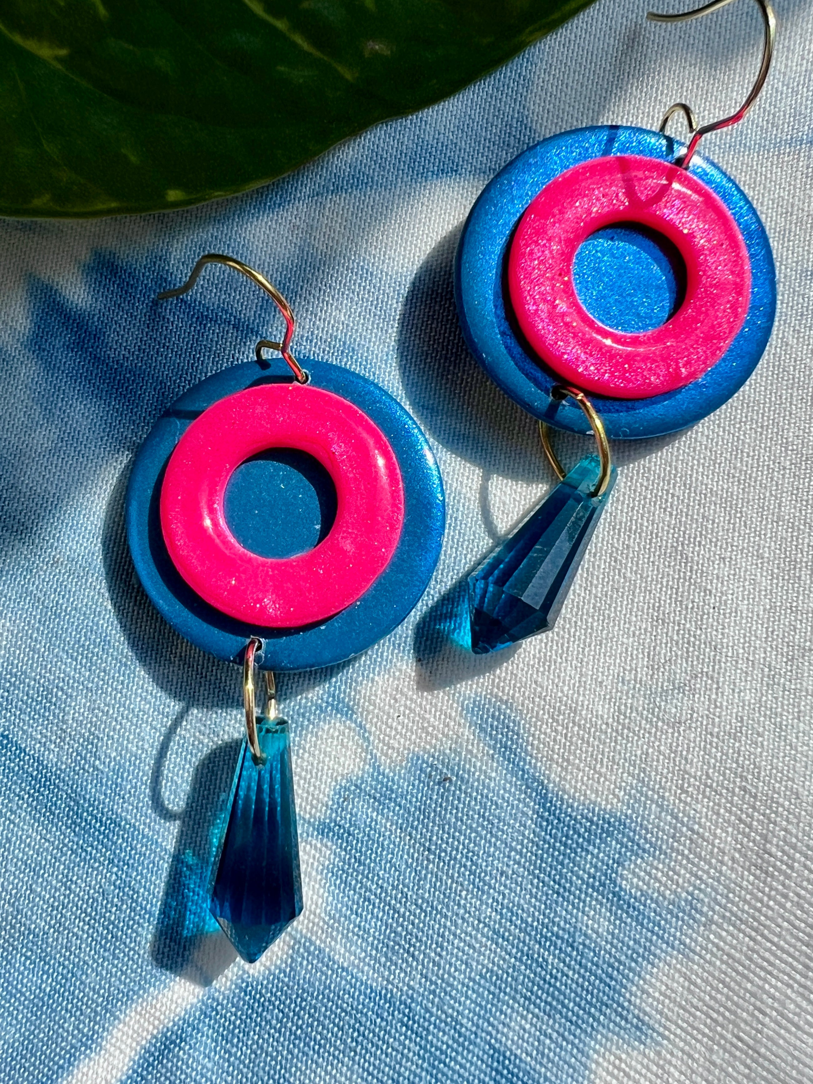 Pink and turquoise Donut Dangle Earrings