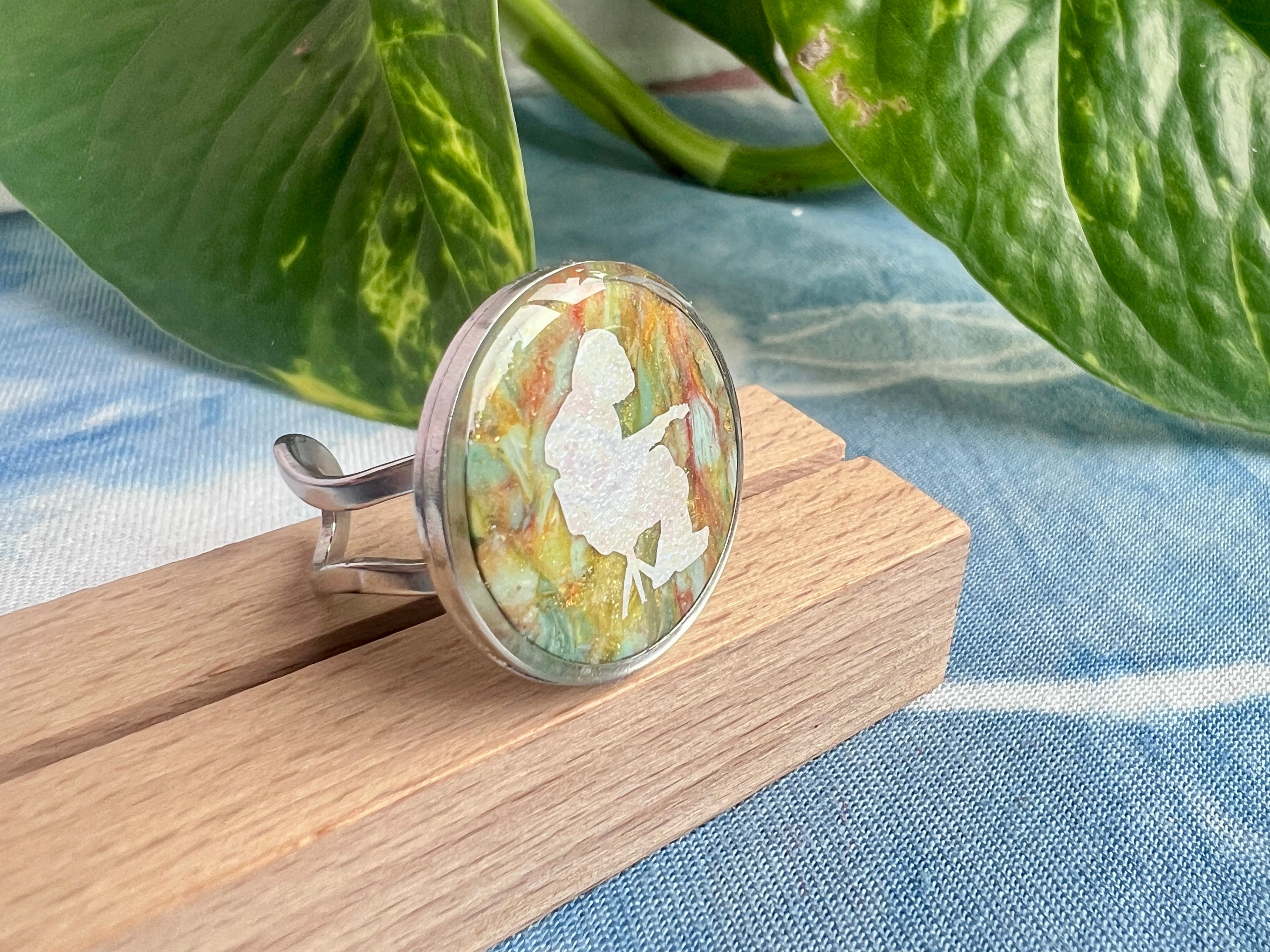 Iridescent faux stone Mikey Ring