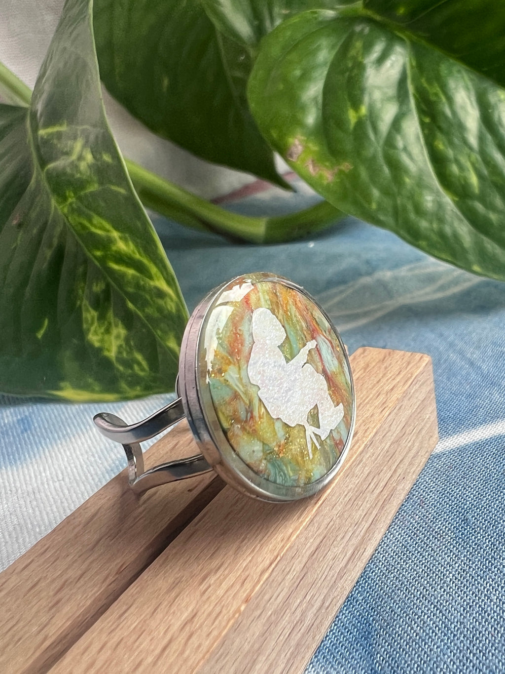 Iridescent faux stone Mikey Ring