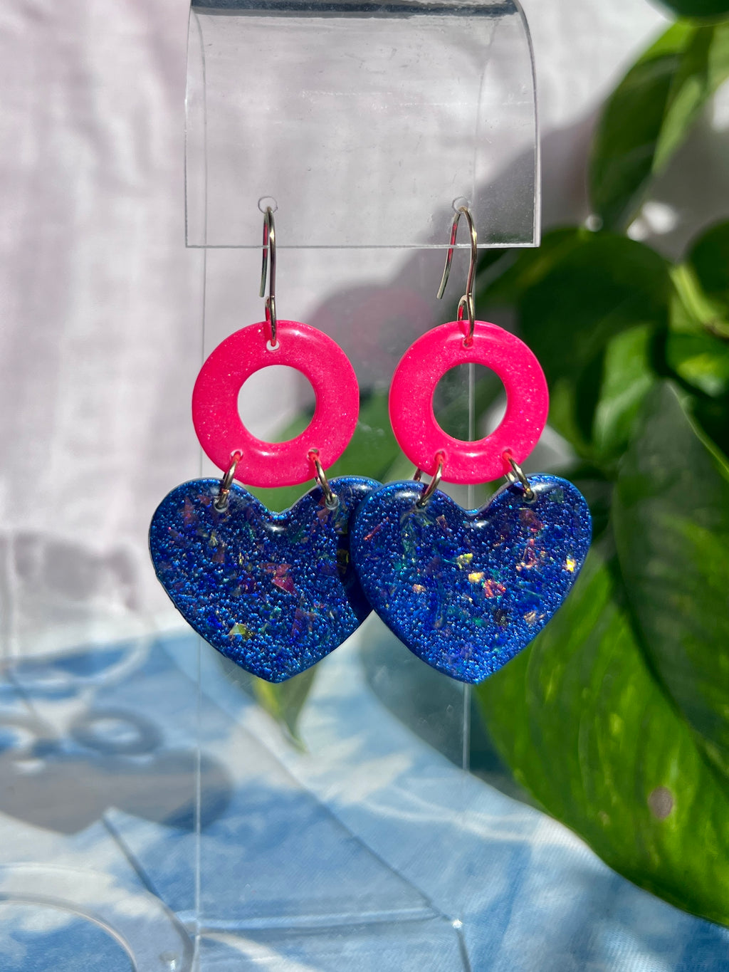Pink Donut Opal Hearts earrings