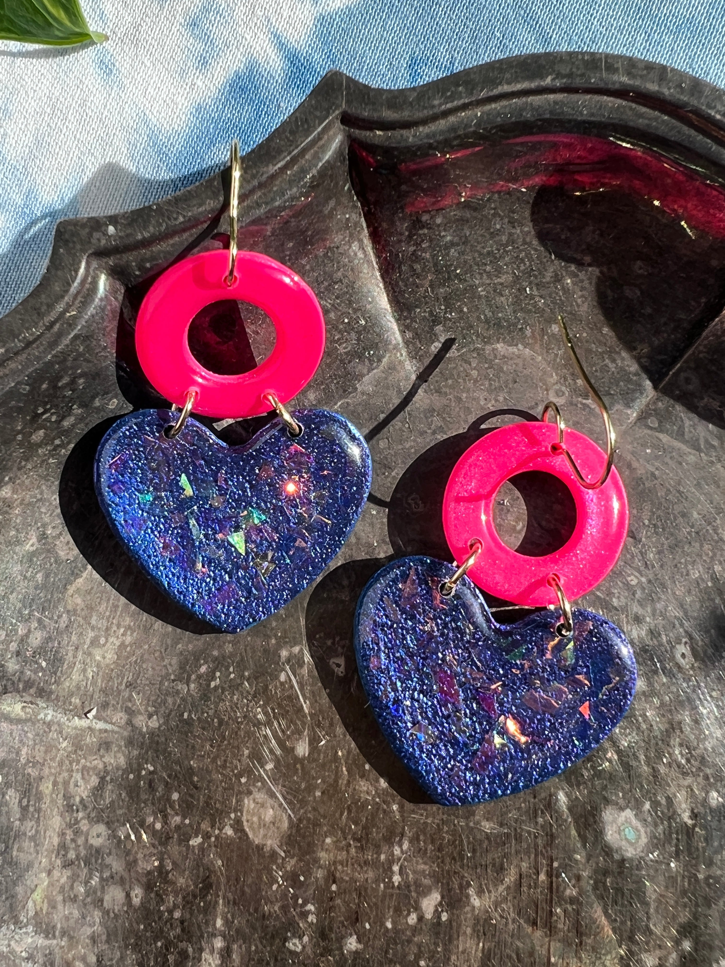 Pink Donut Opal Hearts earrings