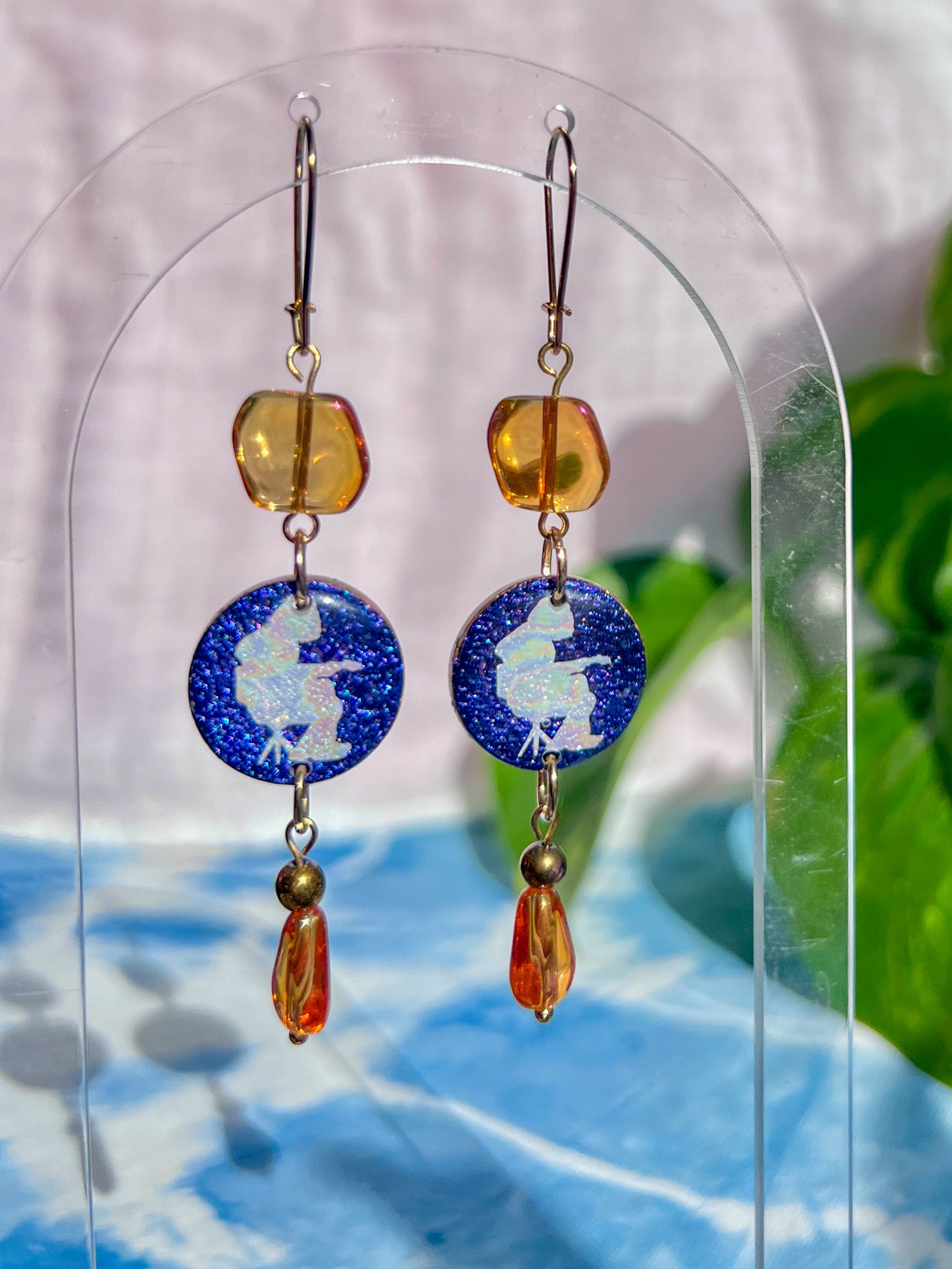 Iridescent Amber Beaded Mikey Earrings