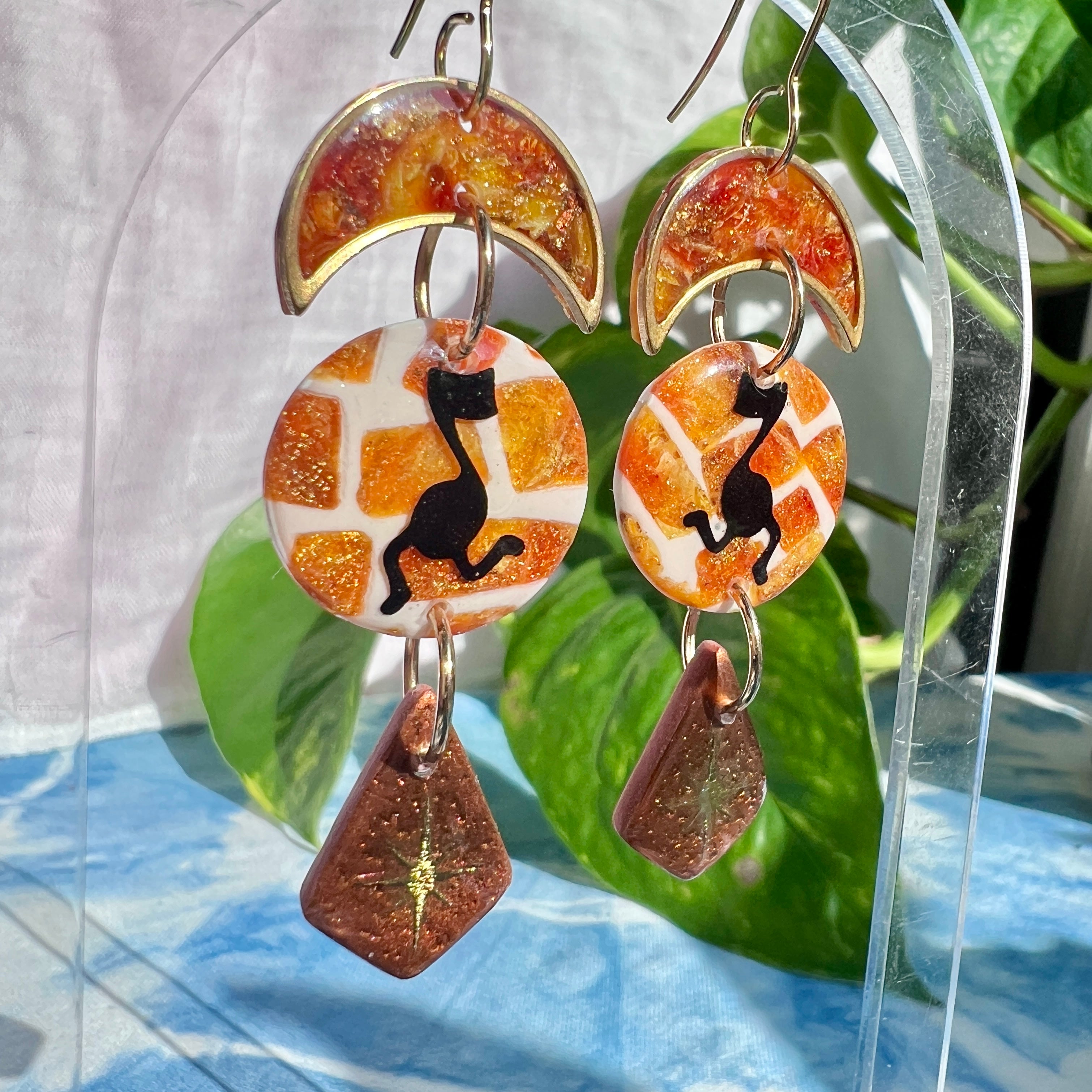 Running Note Amber Mosaic Moon Earrings