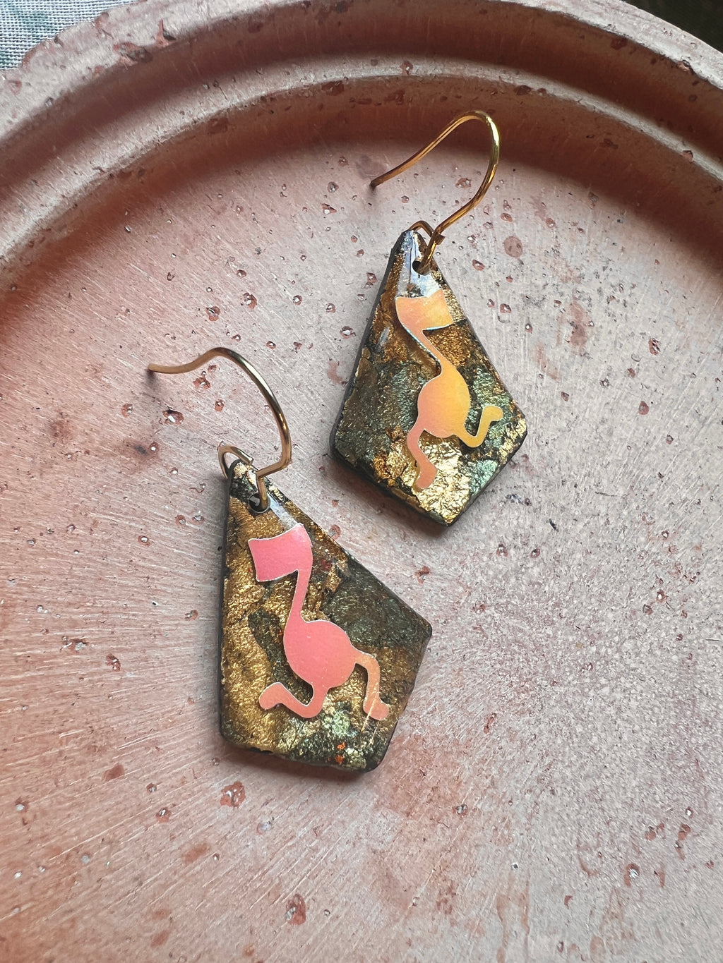 Running Note Crackle Foil small Drop Earrings