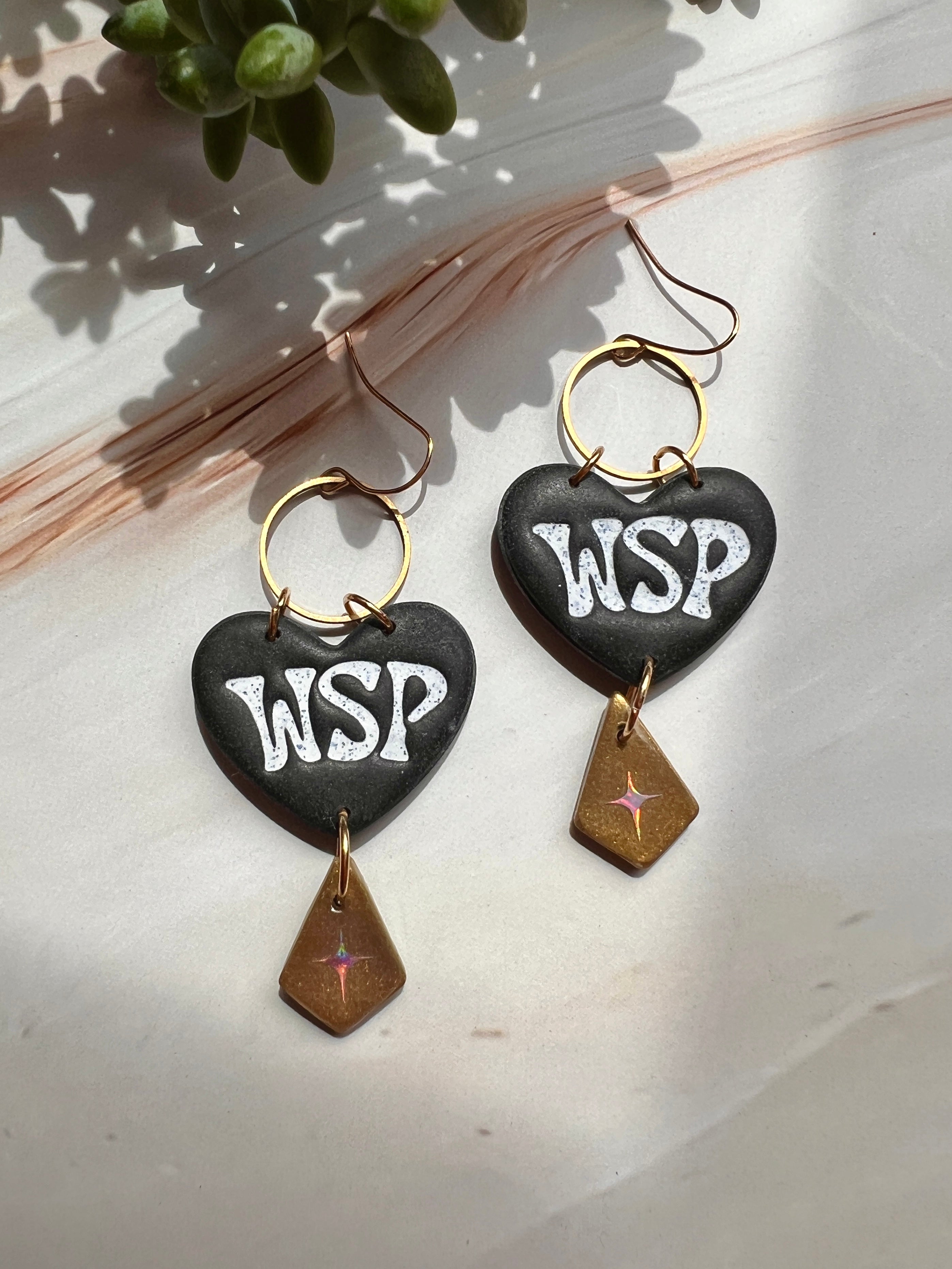 Black WSP Heart Earrings