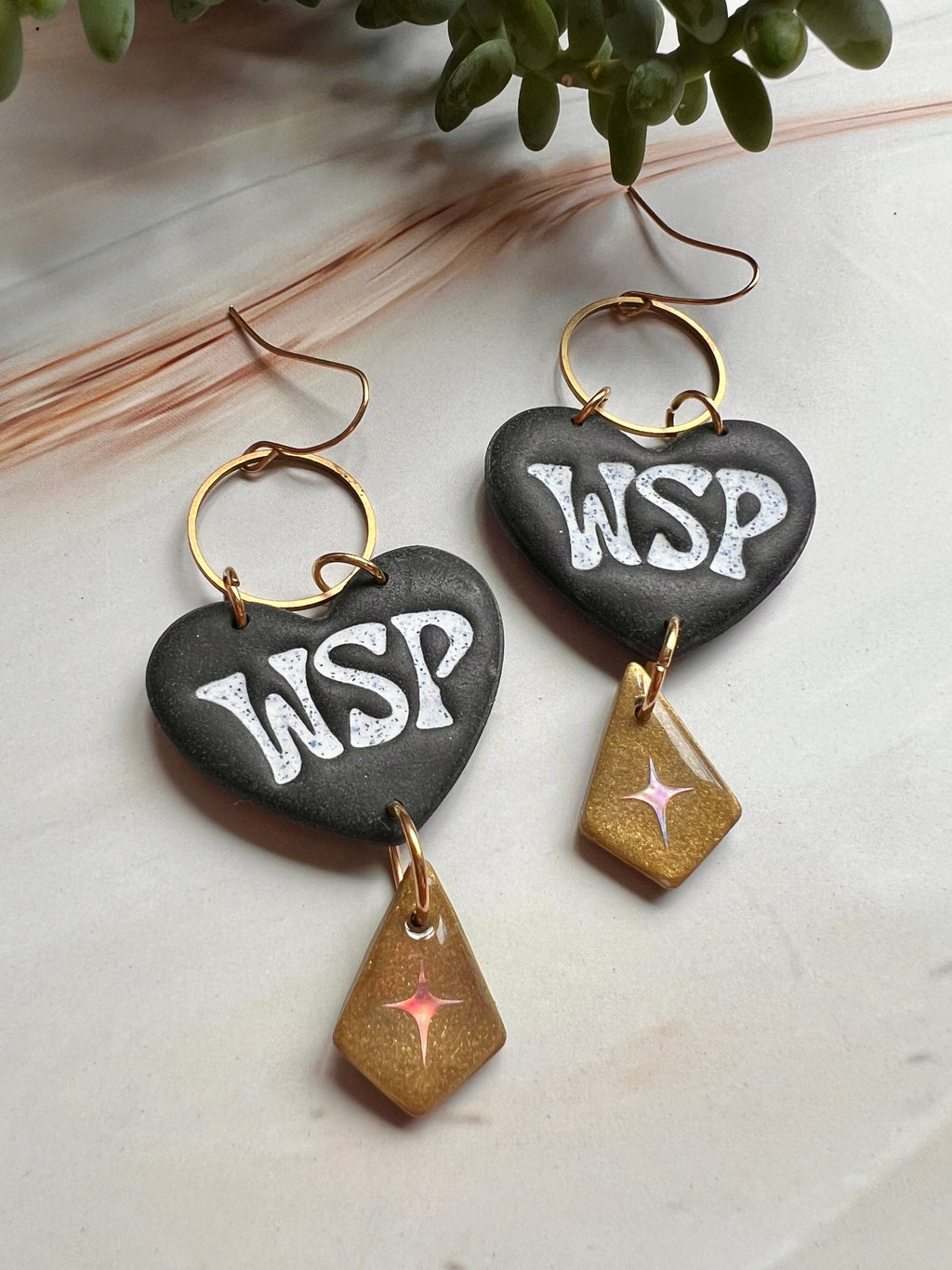Black WSP Heart Earrings