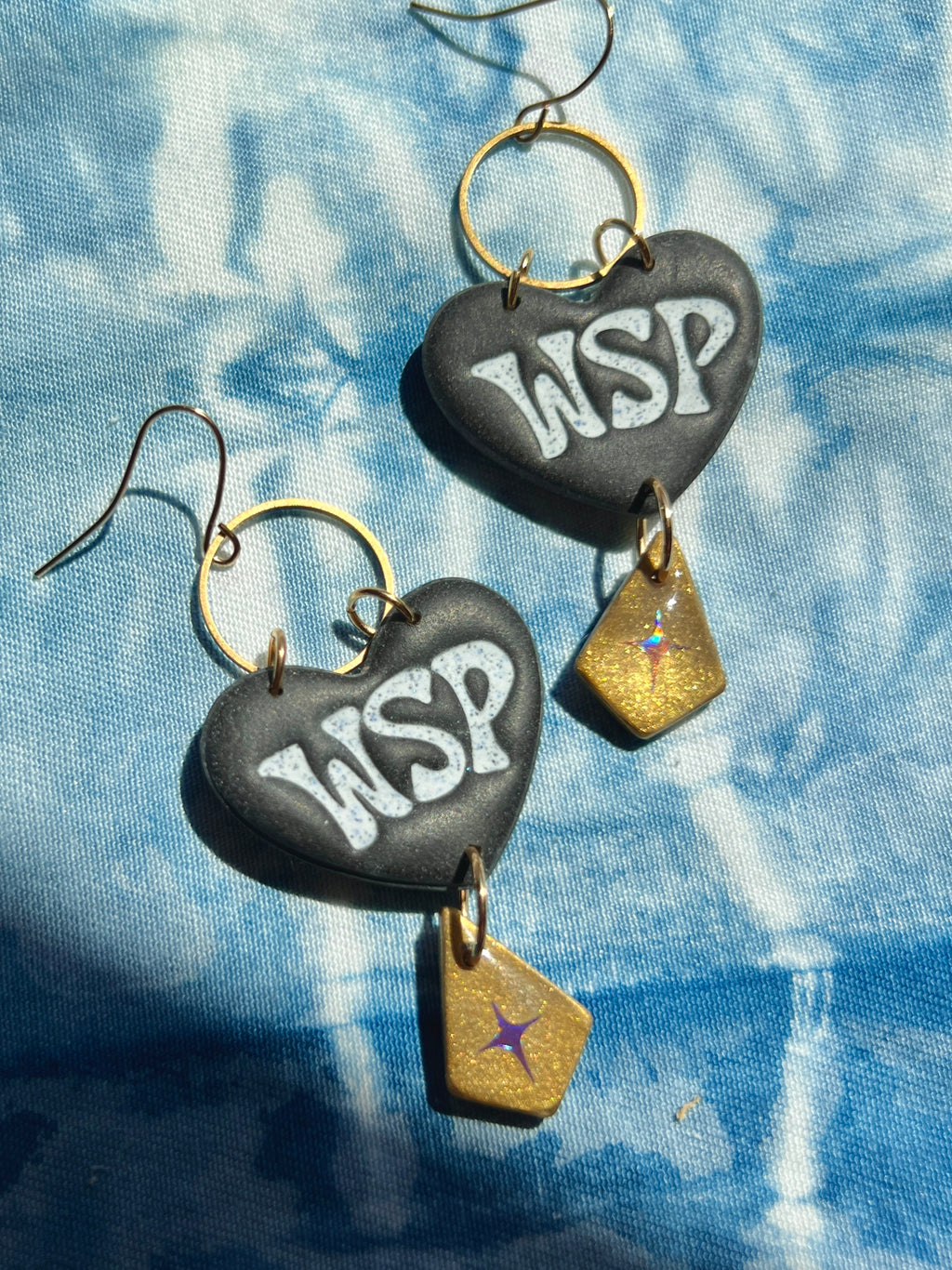 Black WSP Heart Earrings